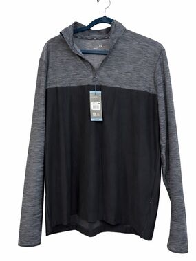 NWT GapFit Active Half Zip Pullover Large Gray Black Long Sleeve